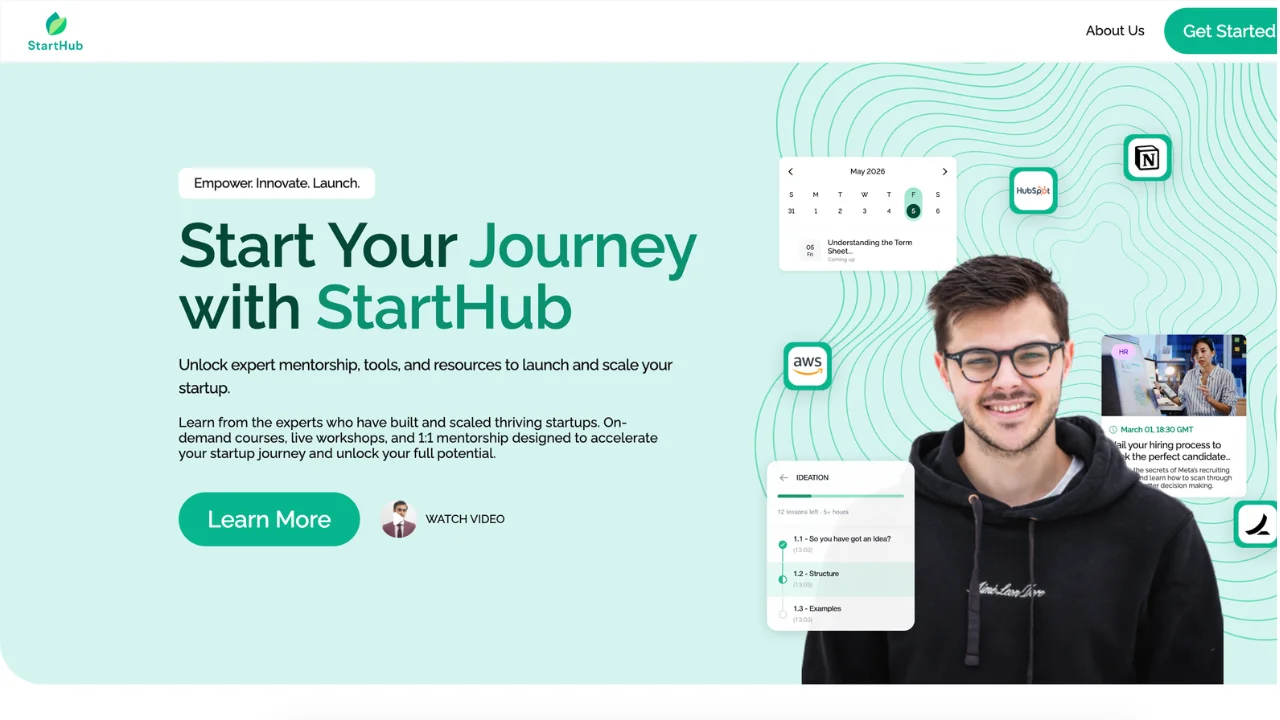 Screenshot of the StartHub Phase 1 platform homepage
