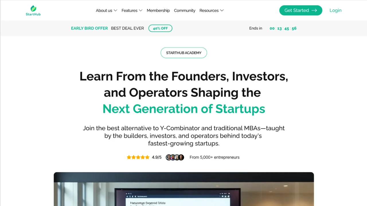 Screenshot of the StartHub public beta platform dashboard